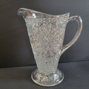Indiana Glass Cut Glass Pitcher 10" Intricate Floral Design Vintage Clear Crysta